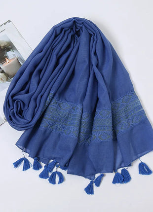 Women Fashion Plain Lace Floral Patchwork Viscose Shawl Scarf Luxury Brand Laser Cut Long Size Bufandas Muslim Hijab Wrap Snood