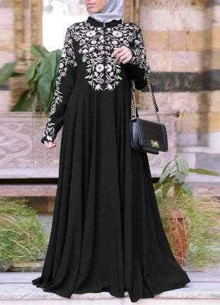 Plus Size Muslim Women Kaftan Dress Abaya Ethnic Style Long Sleeve Islamic Clothing Dubai Saudi Black Robe Turkish Modesty S-3XL