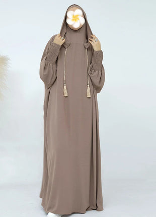 Women Tassel Abayas Muslim Ramadan Prayer Clothing With Hooded Jalaba Solid Casual Batwing Sleeve Arab Oriental Robe Eid Djellab