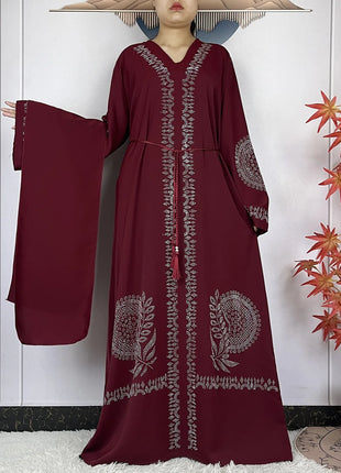 2024 Muslim Sets Women Party Dress Dubai Long Sleeve Diamonds Dashiki Islam Women Chiffon Comfort Fabric African Tradition Abaya