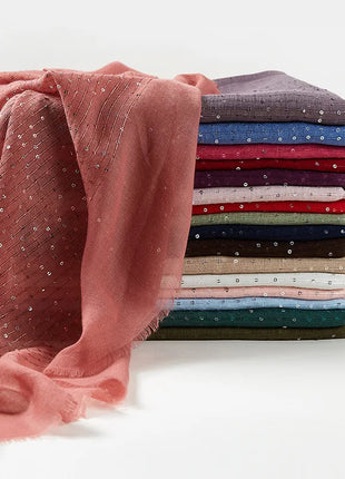 Cotton Linen Hijabs Scarf Turban Hijab Comfort Wearing Soft Paillette Shawls Fringed Muslim Fashion Women Scarves Hijab Ramadan