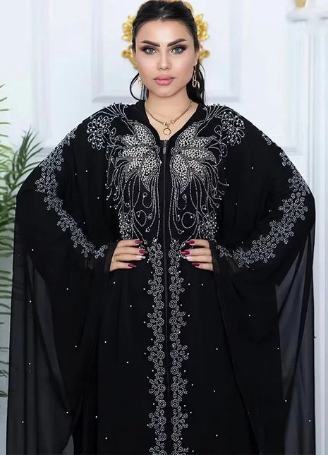 Fashion Casual Muslim Dresses Kaftan Large Size Abayas for Women Dubai Hooded Long Dress Loose Batwing Sleeve Islamic Clothing