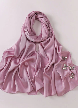 New Bubble Chiffon Hijab Scarf Handmade Flower Beaded Anchor Satin Silk Scarf  Hijabs for Women Turban Femme Ramadan Islamic