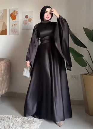 Eid Flare Sleeve Muslim Abaya Women Dresses Sashes Jalabiya Kaftan Solid Vestidos Arab Long Robe Ramadan Morocco Dubai Abayas