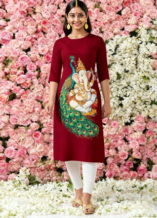 Muslim Dress Kurt Women Fashionable Elegant Straight Tube Casual Slit hem Color Peacock Pattern Islamic Clothing For Women