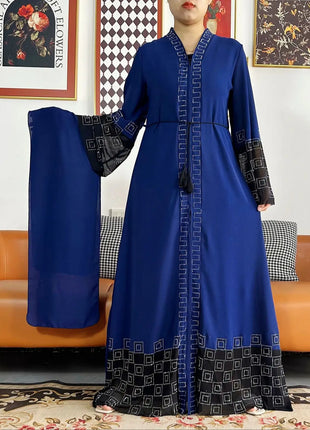 Latest Women Elegant Dresses Dubai Party Outfits Long Sleeve Chiffon Dashiki Muslim Women Robe Open African Abaya Clothing