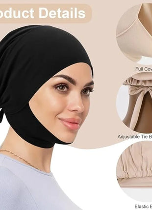 1PC Hijab Undercap for Women,Islamic Muslim Full Cover Face Veil Silk Fabric Turban Cap Underscarf Ramadan Accessory Daily Wear