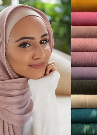 Big Size Pleated Chiffon Hijab Scarf for Muslim Women Turban Pashmina Shawls and Scarves Women Bandana Headband Hijabs Headscarf
