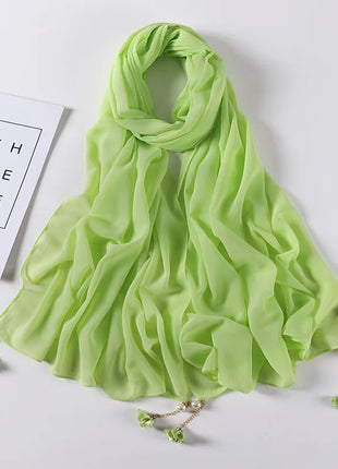 Fashion Flowers Pearl Tassel Chiffon Long Scarf Hijabs Elegant Womens Party Turban Headwear Solid Color Headscarf Shawls Scarves