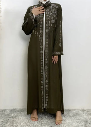 Diamond for Muslim Women Chiffon Open Cardigan Abaya Kimono Maxi Dress Turkey Dubai Arab Kaftan Eid Party Morocco Gowns Jalabiya
