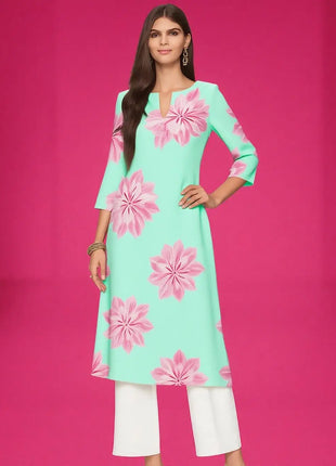 Muslim Kurt Women's Casual Fashion Dress Long Sleeved Straight Tube Casual Ethnic Red Flower Kaftan Moroccan Women