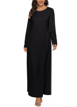 Women's Muslim Basic Liturgy  Abaya Long Sleeve Inner Cloth Round Neck Ladies Dress Middle Eastern Dubai Turkey Solid Daily Robe