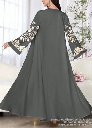Muslim Women's Long Sleeve Printed Abaya Cardigan Elegant Fashion plus Size Outerwear Polyester Fabric Digital Printing