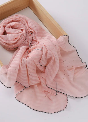 New Designs Cotton Linen hajib Scarf Stripe Islamic Ladies Head Scarf Headwear Lace Malaysian Women's Scarves Ramadan Turban