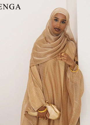 Middle Eastern Islamic Three-Piece Clothing for Women Ramadan Muslim Modest Abaya Dress with Hijab 2025 New Turkey Kaftan Robe