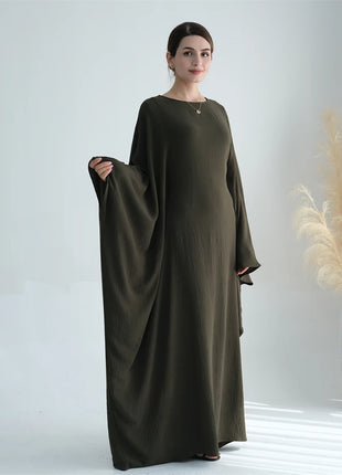 Ramadan Eid Soft Crepe Khimar Batwing Abaya Dubai Islam Muslim Modest African Dresses For Women Kaftan Kebaya Robe Femme Musulma