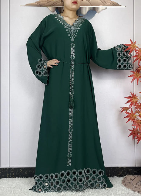 2024 New Dubai Muslim Femme Elegant Dress African Abaya For Women Arabic Islamic Robe Chiffon Fabric Long Sleeve Turkey Clothing