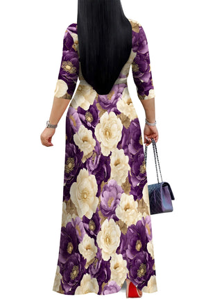 Floral V-Neck Wrap Dress - Tie Waist Flowy Midi Dress, Boho Summer Dress for Women
