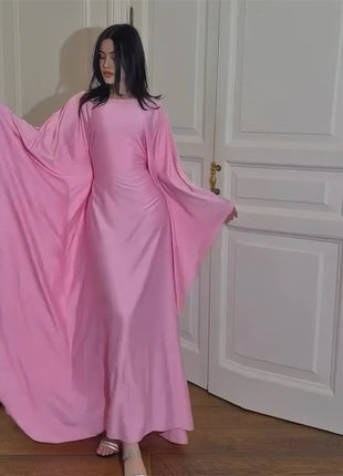 Eid Shiny Batwing Satin Abaya Dubai Luxury 2024 Muslim Abayas For Women Maxi Kaftan Dress Islamic Clothing Caftan Marocain Femme