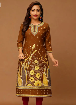 Muslim Dress Kurt Women's Fashionable And Elegant Straight Tube Casual Slit hem Colorful Flowers Pattern Dress Abiti Lunghi