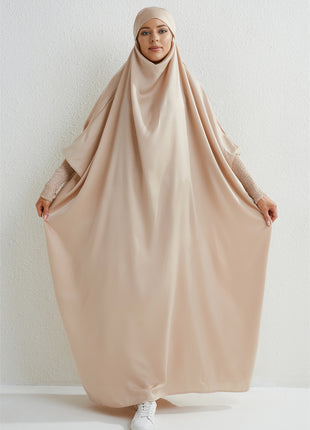 Muslim Abaya Hooded Smocking Sleeve One-piece Prayer Dress Women Jilbab Islamic Clothing Dubai Saudi Black Robe Turkish Modesty