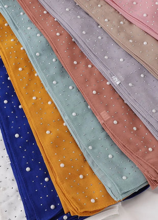 Hot Diamond Pearl Chiffon Hijabs for Women Muslim Fashion Long Shawl Head Wrap for Women Turbans for Women Ramadan Turban Femme