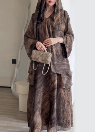 Eid Abaya for Women Print Cardigan Scarf Set Muslim Dresses Ramadan Morocco Dubai Jalabiya Kaftan Vestidos Arab Long Robe 2025