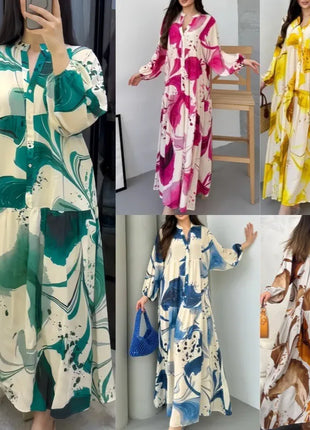 Eid Women Dress Abaya Muslim Loose Button Up Dubai Vestidos Largos Long Dresses Kaftan Arab Robe Party Caftan Jalabiya Ramadan