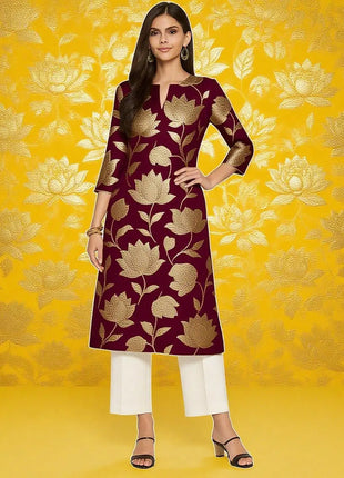 Muslim Kurt Women's Casual Fashion Dress Long Sleeved Straight Tube Casual Ethnic Red Flower Kaftan Moroccan Women