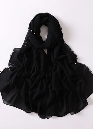 High Quality Women Beads Tassles Hijab Plain Long Scarf Shawls Malaysia Headband Muslim Arab Headscarf Wrap Shaylas 175*70cm