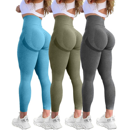 Women Butt Lifting Yoga Leggings Elastic Workout High Waist Tummy Control Ruched Booty Pants Seamless Gym Compression Tights