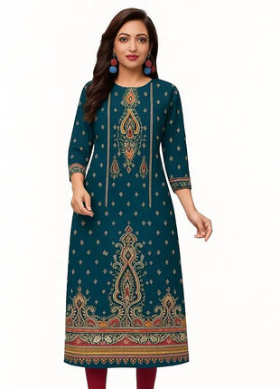Muslim Women Casual Comfortable Kurt Dress Straight Tube Ethnic Peacock Abito Donna Musulmana Girls Prayer Dress