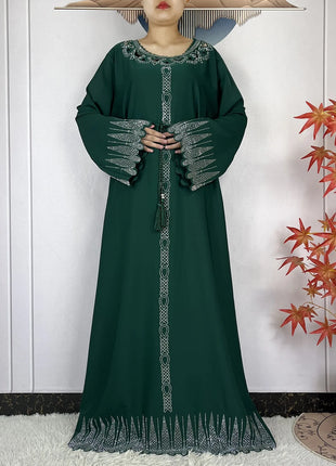 2025 New Abaya Dubai Luxury Muslim Dress for Women Elegant Arabic Femme Abaya Diamond Loose Islamic Long Sleeve Turkey Clothing