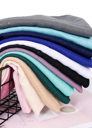 Shimmer Glitter Cotton Viscose Hijab Scarves For Women Muslim Long Shawls Headscarf Wraps Solid Headbands Stole Bufandas Turbans