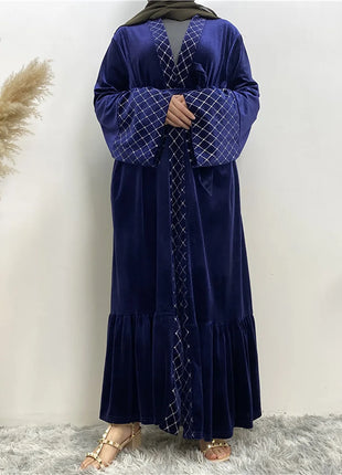 Middle East Winter Fall Velvet Long Sleeve Women Muslim Fashion Maxi Turkey Dress Ramadan Kaftan Dubai Abaya Islamic Clothing