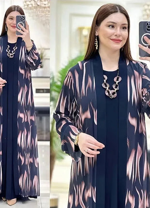 Jalabiya Eid Abayas Dress Set Kaftan Turkey Caftan Robe 2 Piece Kaftan Muslim Women Abaya Party Dresses Ramadan Elegant