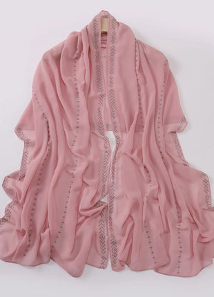 Hot Diamond Pearl Chiffon Hijabs for Women Muslim Fashion Long Shawl Head Wrap for Women Turbans for Women Ramadan Turban Femme