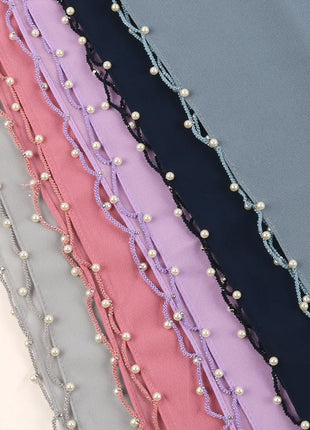 Pearls Beading Chiffon Hijab Scarf Woman Muslim Hijab Sweet Girl Hair/Headband Long Wraps Islam Turban Malaysian Headscarf