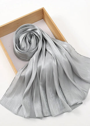 Newest Plain Shimmer Hijab Silk Wrinkle Scarf Muslim Woman Hijab Shawls Islam Woman Long Wraps Femme Headband Pure Turban