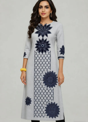 National style Muslim Women Kurt Casual Dress Long Sleeve Straight Casual Ethnic Flower Mandarin 3D Design Suitable Caftan Femme