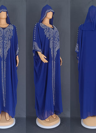 Eid Muslim Dress for Women Hooded Abaya 2 Piece Set Diamond Jalabiya Morocco Party Dresses Dubai Abayas Kaftan Vestido Long Robe