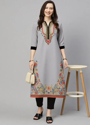 Muslim Kurt Women's Casual Fashion Dress Long Sleeved Straight Tube Casual Ethnic Flower Kaftan Moroccan Women Robe