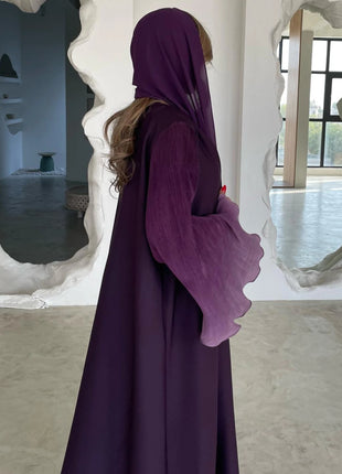 Open Front Abaya Muslim Flare Sleeve Casual Arabian Abayas Middle-East Elegant Turkey Kaftans Women Jilbabs Islamic Maxi Dresses