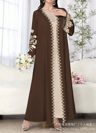 Muslim Women's Long Sleeve Printed Abaya Cardigan Elegant Fashion plus Size Outerwear Polyester Fabric Digital Printing