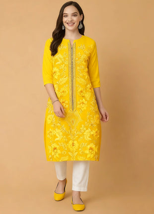 National style Muslim Women's Casual Fashionable And Comfortable Kurtta Dress Long Sleeved Flowers Straight Tube Casual Ethnic