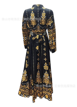 Retro Middle Eastern Style Women's Dress Embroidered Muslim Ethnic Fashionable Autumn Summer Courtly Wind Clothing Set
