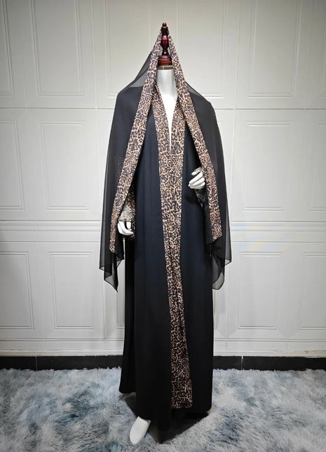 Eid Women Muslim Abaya Leopard Cardigan with Scarf Dress 2025 Vestidos Largos Caftan Robe Jalabiya Ramadan Morocco Dubai Kaftan