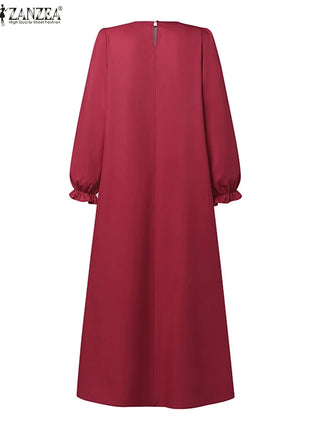 Women Stylish Floral Printed Maxi Dress Muslim Abaya ZANZEA Eid Mubarak Robe Elegant Long Sleeve Casual Vestidos Kaftan IsIamic