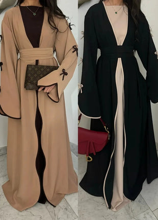 Eid Bow Abaya Women Cardigan Dress Muslim Party Caftan Robe Jalabiya Morocco Dubai Kaftan Islam Vestidos Largos Ramadan 2025