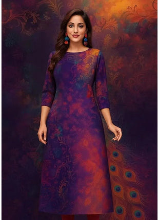 Muslim Women's Kurt Fashionable And Elegant Long Sleeved Straight Tube Casual Kurtta Peacock Pattern Kaftan Marroqui Slit hem